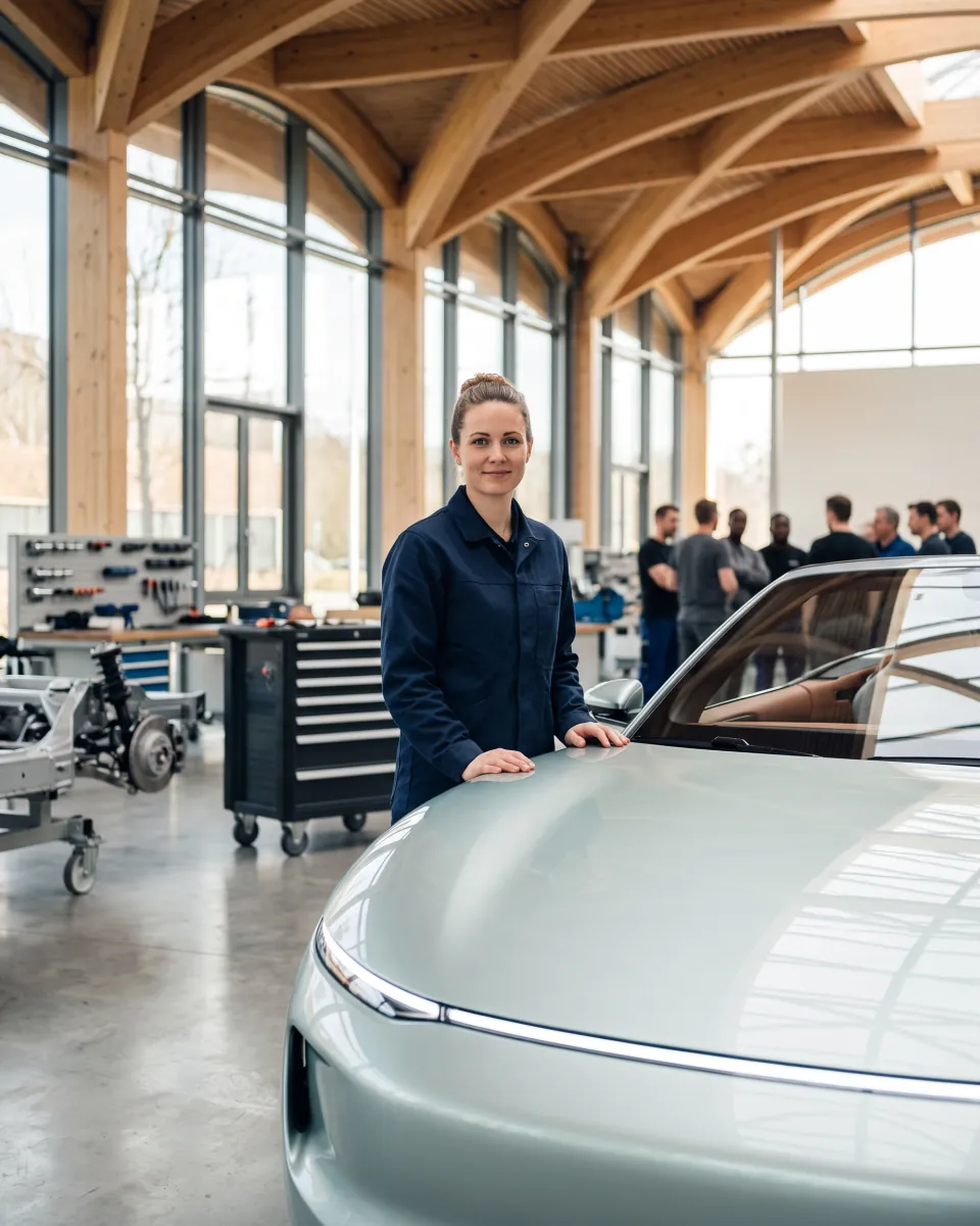 Porträt von Jana Riedle in der Werkstatt.